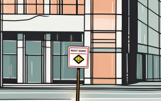 A lost driver's license on a city street with a road sign indicating the way to a government building