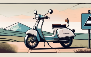 A moped parked near a road sign indicating age limit