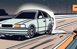 A car swerving on a highway at night