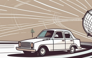 A car with a globe in the background