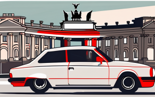 A german car with a red temporary license plate (überführungskennzeichen) attached to it