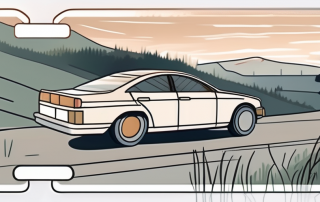 A car with a temporary license plate attached to it