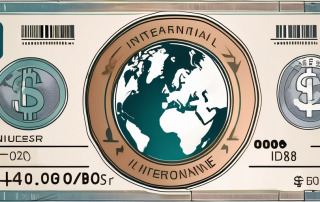 An international driver's license surrounded by various global currency symbols