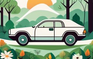 A car with a seasonal license plate parked in a lush