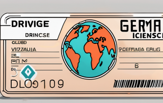 A german driving license next to a globe