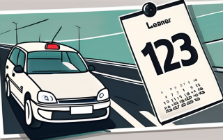 A car with l-plates on a road