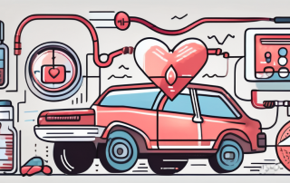 A car with various medical symbols like a stethoscope