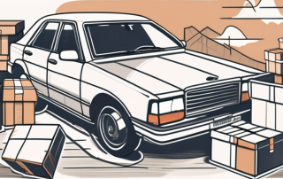 A car with an open trunk filled with moving boxes