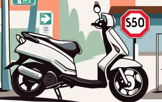 A 50ccm scooter with a learner's plate attached