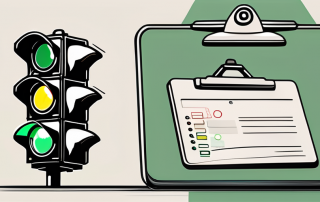 A german traffic light with a clipboard and a pen