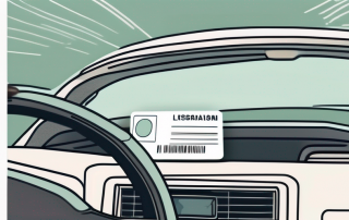 A driver's license and a pair of glasses placed on a car dashboard