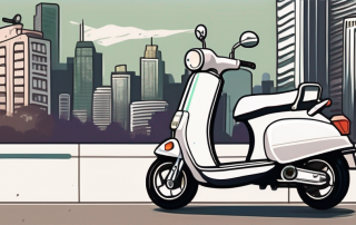 A roller scooter with a license plate attached to it