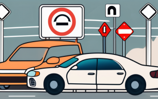 A car with a learner's sign on a road