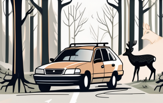 A car with minor damages on a forest road