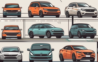 A collection of diverse vehicles with seasonal tags in a neatly organized garage