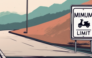 A scooter parked next to a road sign indicating a minimum age limit