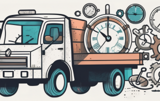A truck with various symbols around it representing skills and qualifications such as a steering wheel for driving skills