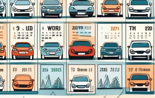 A calendar with car icons on different seasons