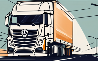 A german truck on a road with a tüv fahrerkarte (driver's card) displayed on the dashboard