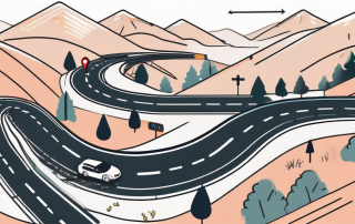 An austrian landscape with a winding road cutting through it