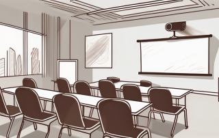 A seminar room setup with a projector