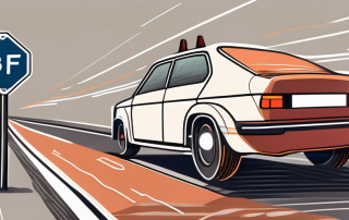 A german road with traffic signs and a car dashboard