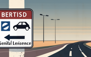 A german driving license next to a british road sign