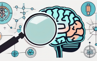 A magnifying glass examining a brain