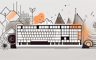 A stylized keyboard with a highlighted ü key