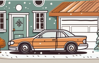 A car with a seasonal license plate parked in a garage