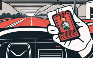 A driver's license being taken away by a symbolic hand (not too detailed) from a car's dashboard