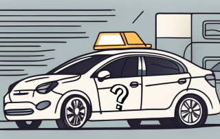 A driving school car with a checklist and a question mark symbol