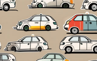 A car with german license plates driving on a road with different road signs symbolizing various tax-related concepts