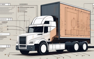 A large truck with various parts labeled in a schematic style