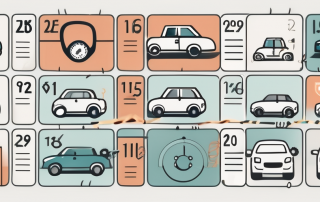 A calendar with various car-related icons