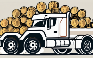 A truck parked next to a stack of euro coins