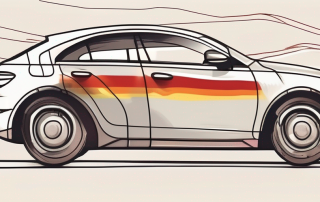 A car with a german flag motif driving on a road shaped like a woman symbol