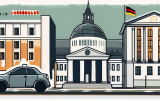 A german driver's license surrounded by various german landmarks