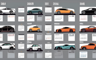 A calendar with different car models for each season