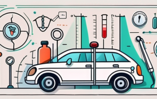 A car with various medical symbols like a pill