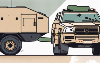 A german military vehicle next to a civilian car
