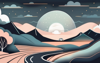 A car on a winding road in a sleepy