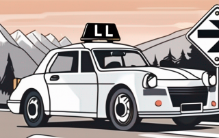 A car with l-plates on a road