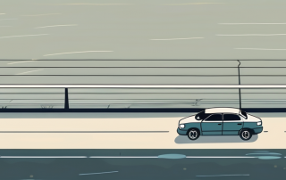 A car dangerously close to a highway guardrail