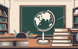 A classroom setting with various educational tools such as books