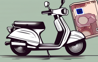 A moped parked next to a wallet filled with euros