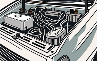 A car engine compartment with visible signs of marten damage (like chewed wires)
