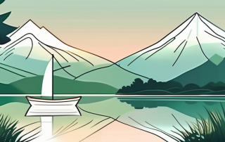A serene lake with a solitary boat floating on it