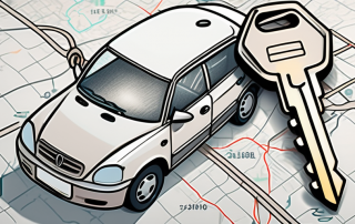 A car key on a road map