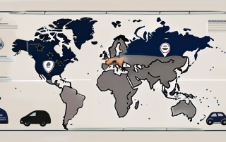 A european map with symbolic road signs and a driving wheel